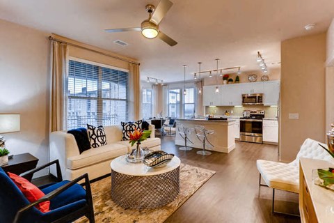 Spacious Living Rooms with Wood-Style Flooring at Touchstone Modern Apartment Homes, Broomfield